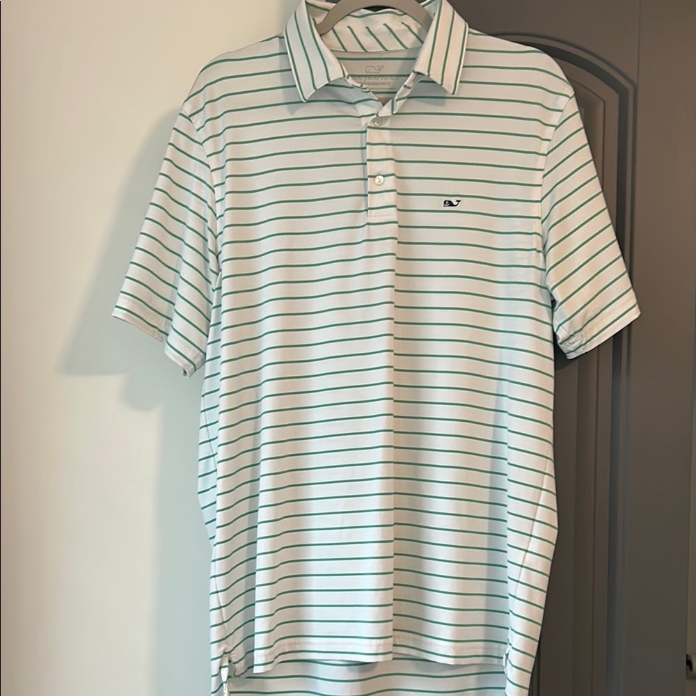 Vineyard Vines White and Green Polo Shirt Classic Stripes